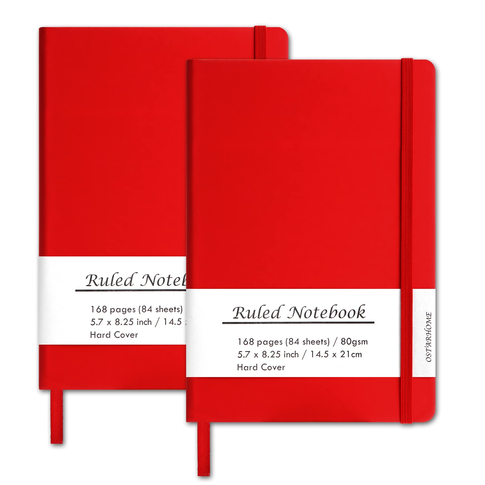 2 Pack Lined Journal Notebooks - 5.7 X 8.2 inches, 168 Pages, Premium Thick Paper with Inner Pocket, Hard Cover Red, Perfect for Writing, Travel, and College