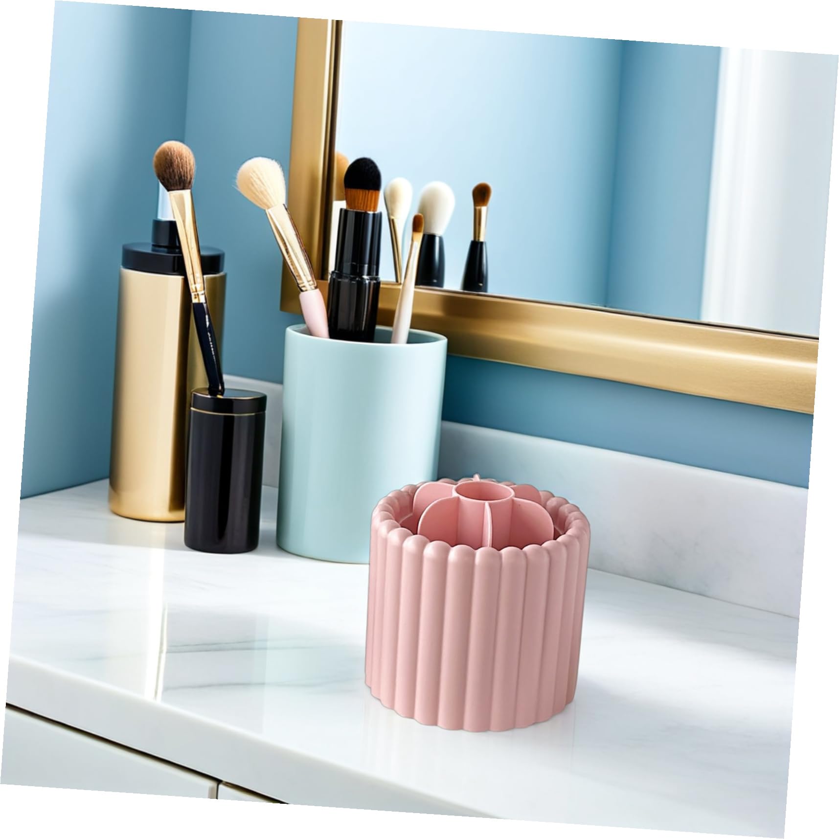 2 Pezzi Organizer Rotante per Pennelli da Trucco Scatola Multifunzionale per Pennelli e Penne Porta Cosmetici e Accessori da Scrivania Design Elegante per Bagno e Vanity