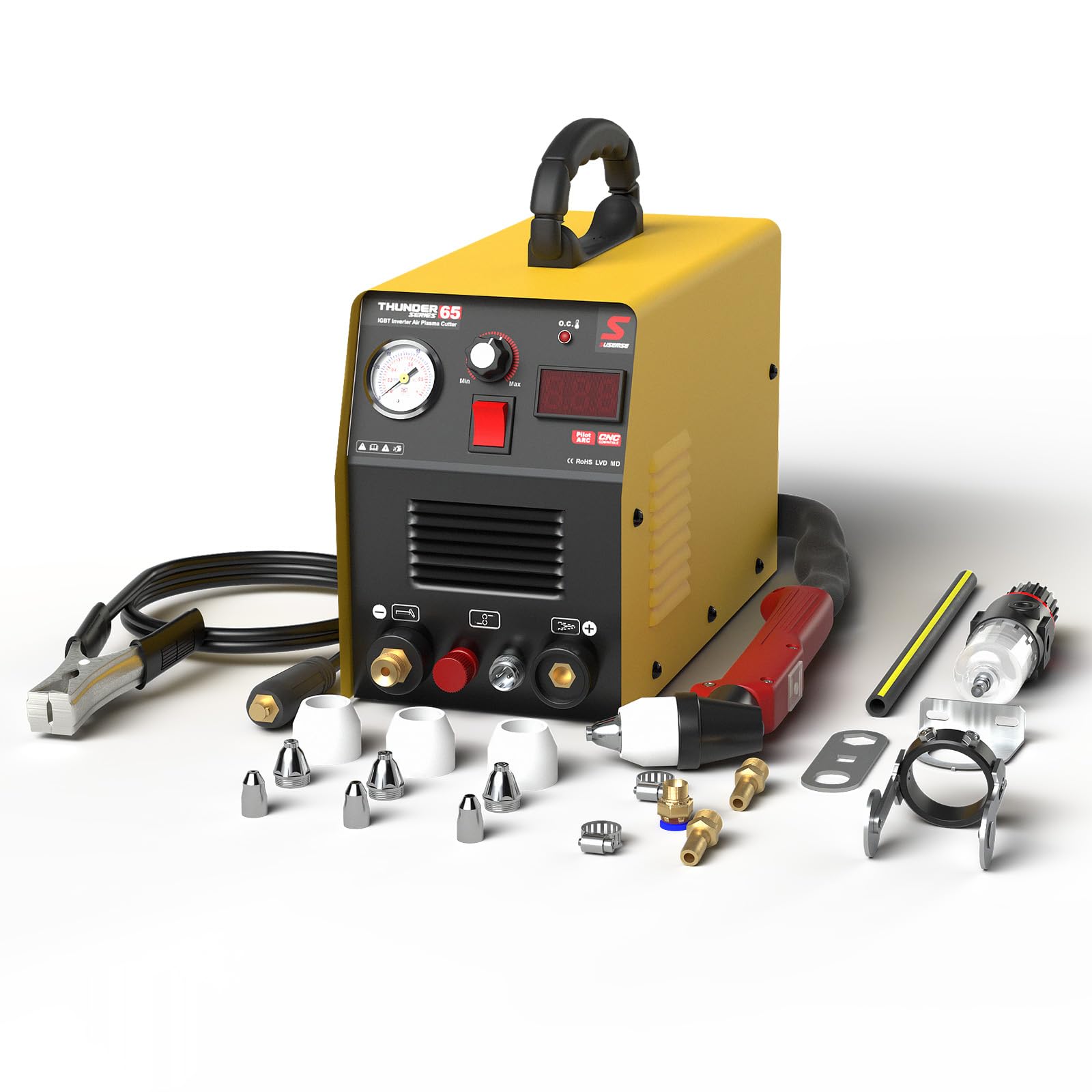 65 Amp Plasma Cutter Non-Touch Pilot Arc Portable IGBT Inverter Plasma Cutting Machine with Accessories, Max Cutting Thickness 16mm, 230V