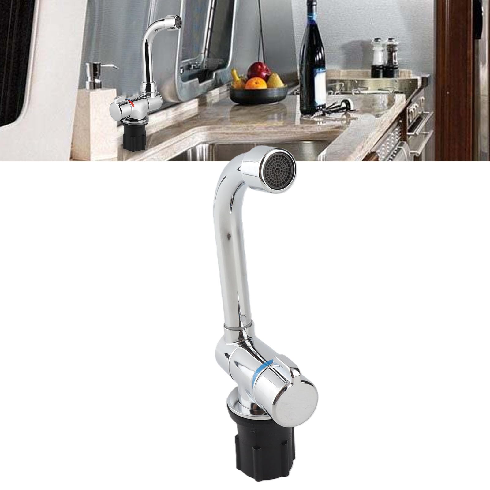 Fydun Grifo de agua para vehículos recreativos Grifo de rosca G1 / 2in Salida de agua fría caliente 360 ​​rotación para el baño de la cocina de la caravana de RV