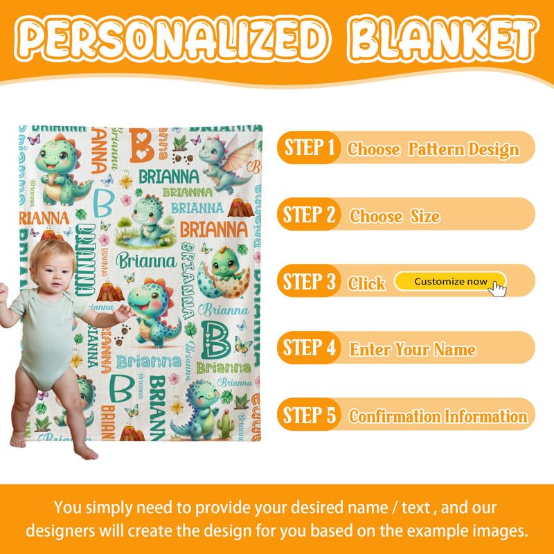 Image of Custom Dinosaur Blanket for Boys Girls,Ultra Soft Personalized Gifts Baby Blanket,Customized Throw for Toddlers Newborn Stroller Crib,50 inchx60 inch