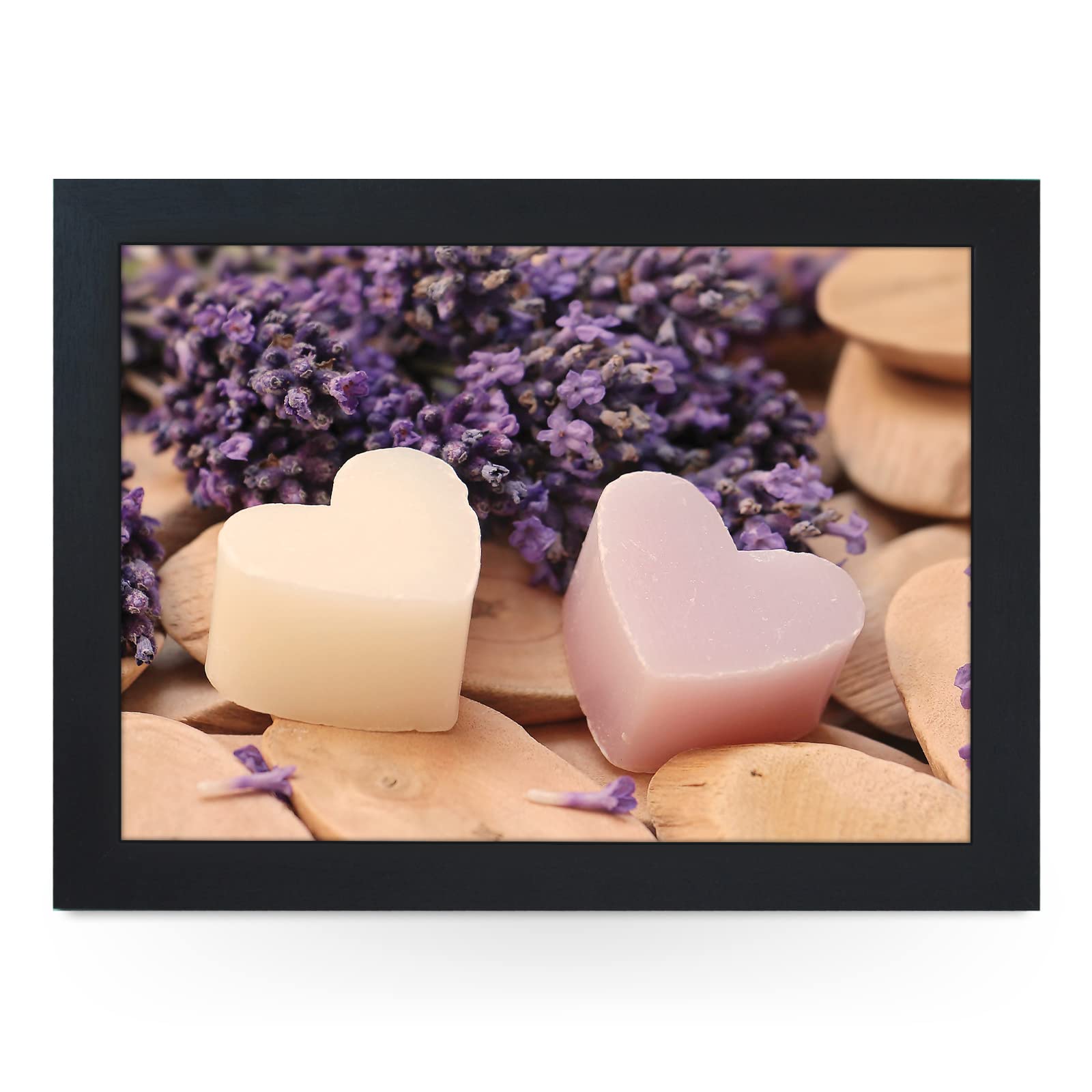 Portable Lap Desk Tray (Lavender Valentines Hearts) Handmade Wooden Frame, Beanbag Cushioned Bottom | Computers, Laptops, Meals, Food | L950 (Black)