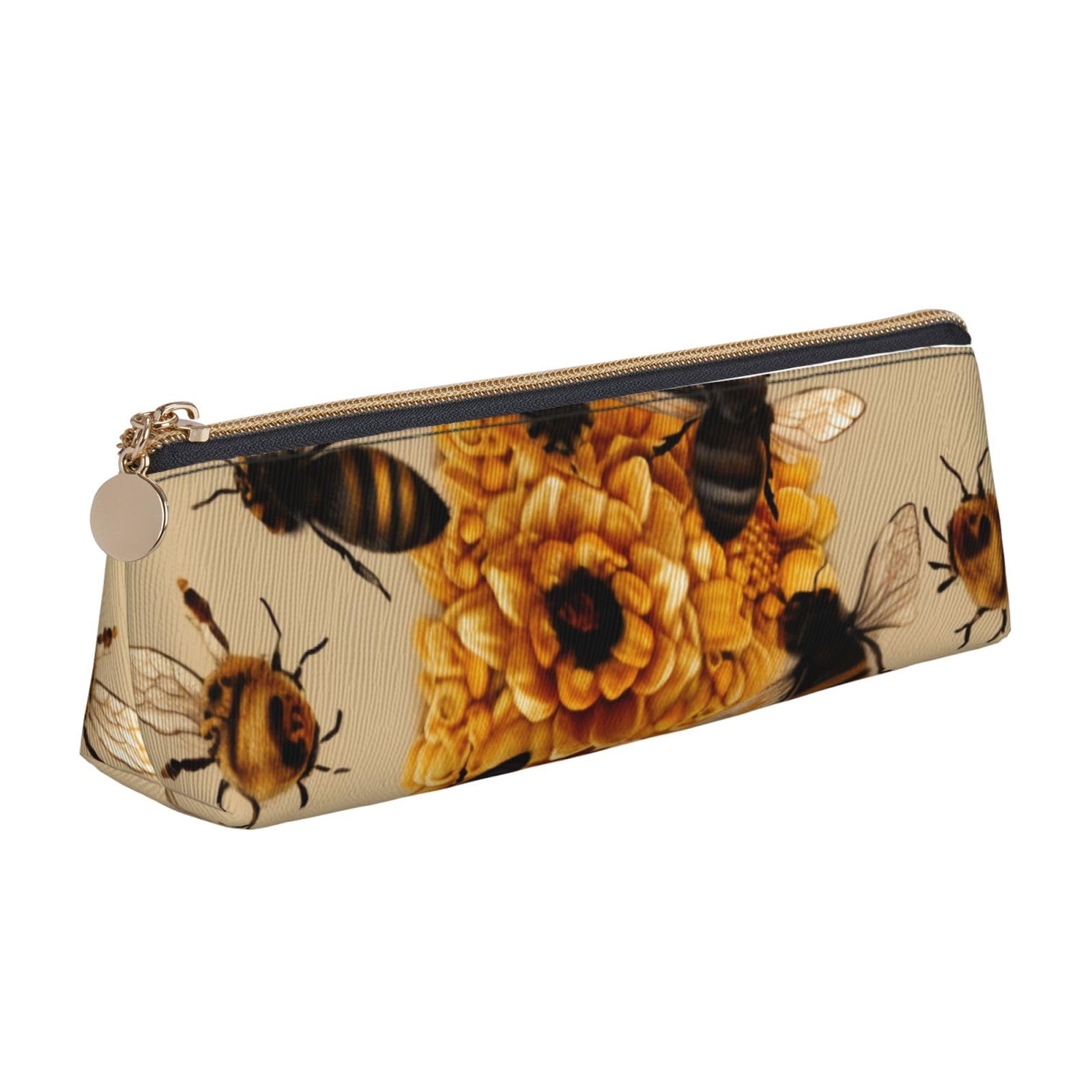 DENMER Honey Bees Printed Zipper Pencil Case Cute Stationery Organizer PVC Leather Triangle Makeup Bag Pen Pouch