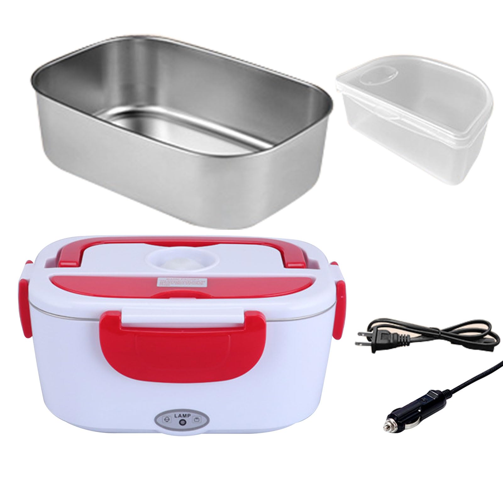 Fiambrera eléctrica, calentador de alimentos, autocalefacción, para coche, camión, hogar, oficina, almuerzo, para adultos, 110 V/12 V/24 V, con recipiente de acero inoxidable de 1,2 L, cuchara tenedor