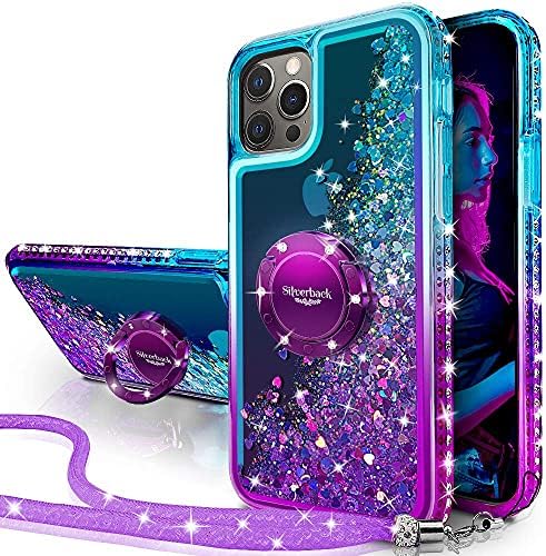 Miss Arts for iPhone 13 Pro Max Case, [Silverback] Moving Liquid Holographic Glitter Case With Kickstand, Girls Women Bling Diamond Ring Slim Protective Cover for iPhone 13 Pro Max 6.7" -Purple