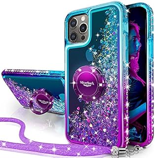 Miss Arts for iPhone 13 Pro Max Case, [Silverback] Moving Liquid Holographic Glitter Case With Kickstand, Girls Women Bling Diamond Ring Slim Protective Cover for iPhone 13 Pro Max 6.7" -Purple