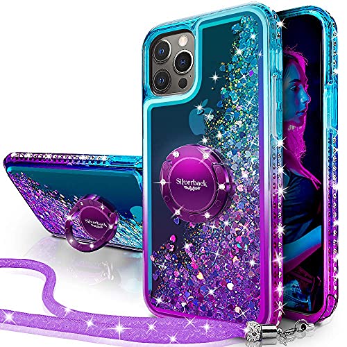Silverback for iPhone 13 Pro Max Case with Ring Stand Kickstand, Women Girls Bling Holographic Sparkle Glitter Cute Cover, Diamond Ring Protective Phone Case for iPhone 13 Pro Max 6.7''-Purple