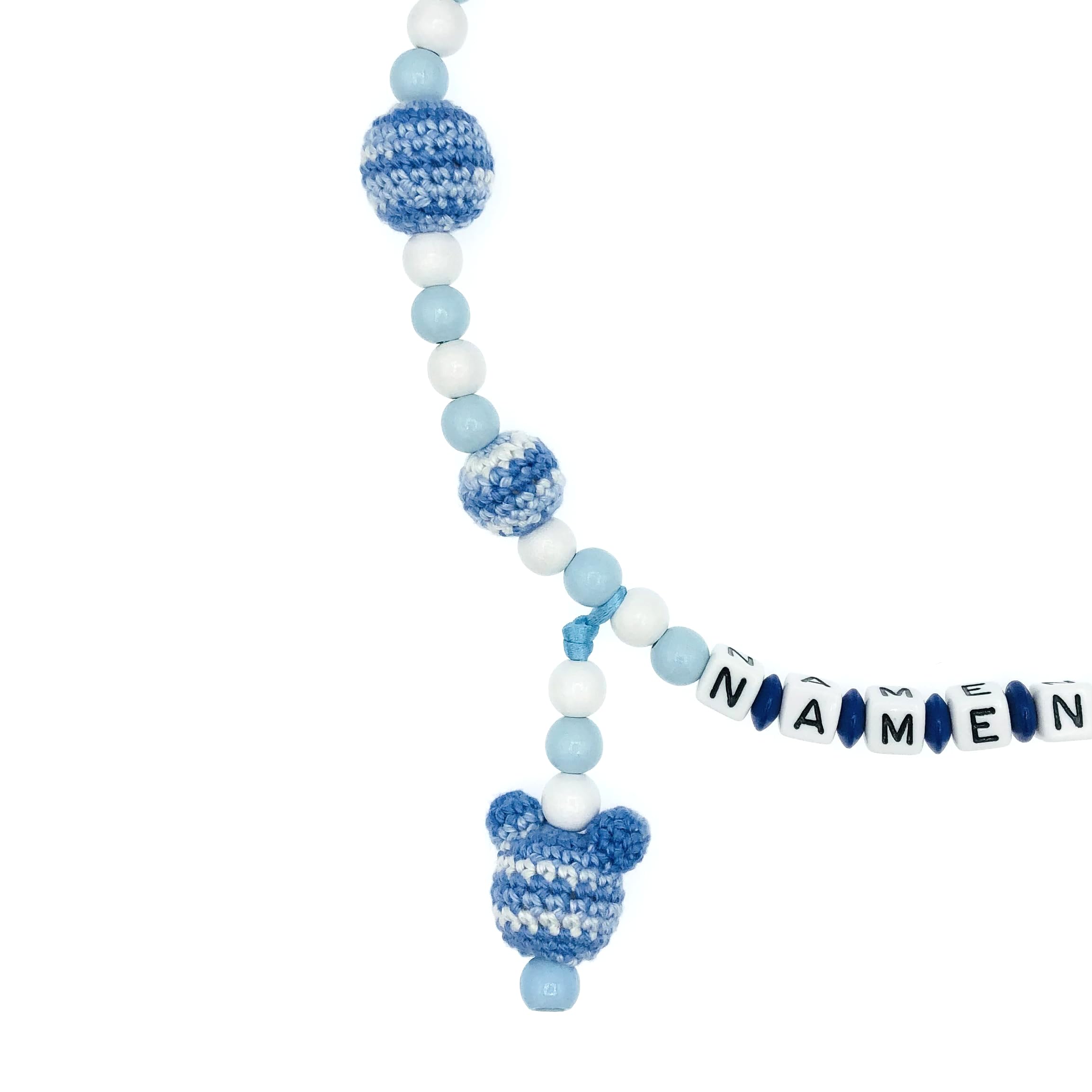 Set Nuckelkette + Kinderwagenkette mit Namen " MAUS " Dunkelblau Babyblau Weiß mehrfarbig/Baby/Unisex/Personalisiert/HANDMADE