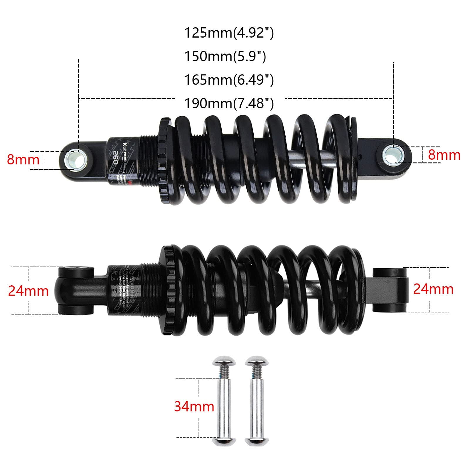 MTB Stoßdämpfer Hinten Schraubenfeder 125mm 150mm 165mm 190mm Mountain Wheel Chair Fahrrad Federung Stoßdämpfer
