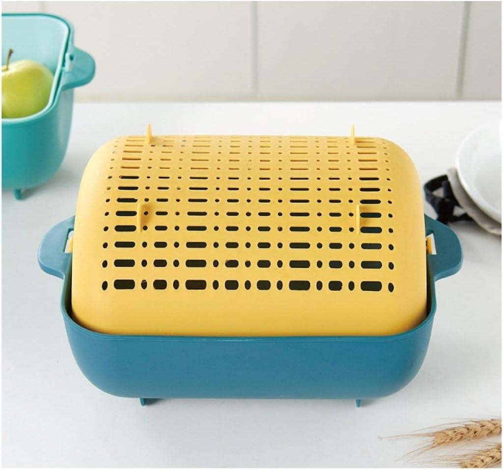 Multifunctional Kitchen Rolling Colander,Strainer with Handle,Double Layered Basket for Pasta or Washing Fruits Vegetables Salads(C)
