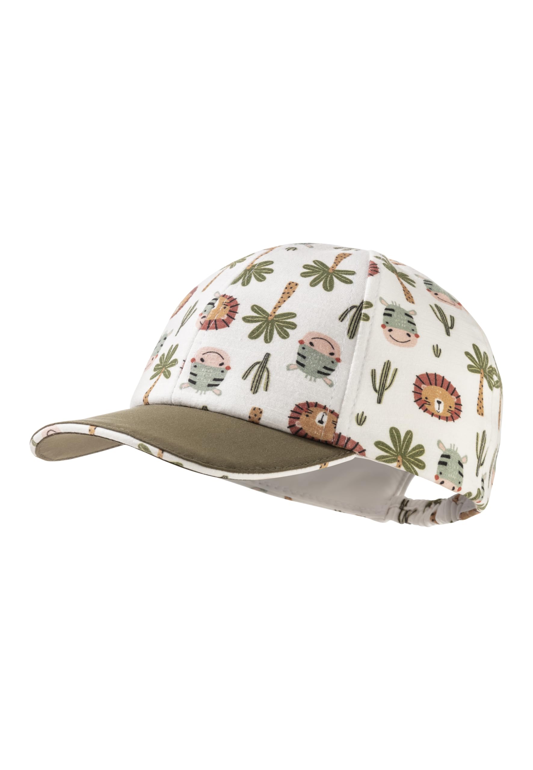 Sterntaler Baseball Cap Animals – Unisex Peaked Cap Made of Flame Yarn Jersey with All-Over Print – Summer Baseball Cap Elastic with Elastic Band – Sporty Baby and Children's Visor Cap, Ecru, 6