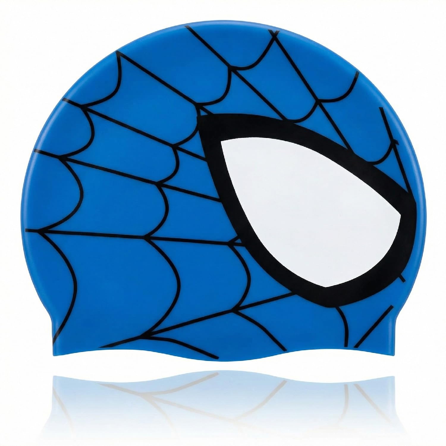 Tabanzhe Blue Swimming Cap – Waterproof Spider Pattern Swim Hat Unisex Silicone Fit for Long Short Hair Boys and Girls