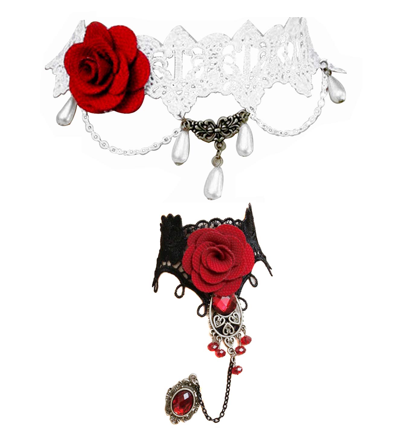 Romp Fashion Stylish White Lace Rose Design Choker Necklace & Black Bracelet With Ring For Girls and Women (B07NC7BNSY) Amazon Price History, Amazon Price Tracker