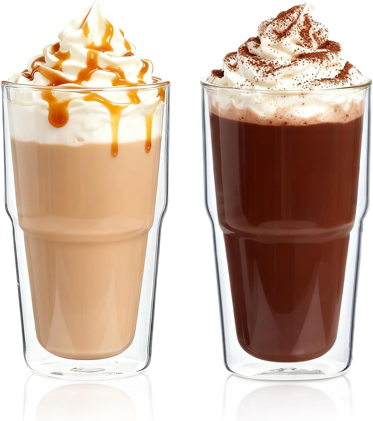 KEMORELA 16oz Double Wall Glass Tumbler 2-Pack, Clear Insulated Borosilicate Glasses for Iced Coffee, Cold Brew, Smoothie, Cocktail & Iced Tea