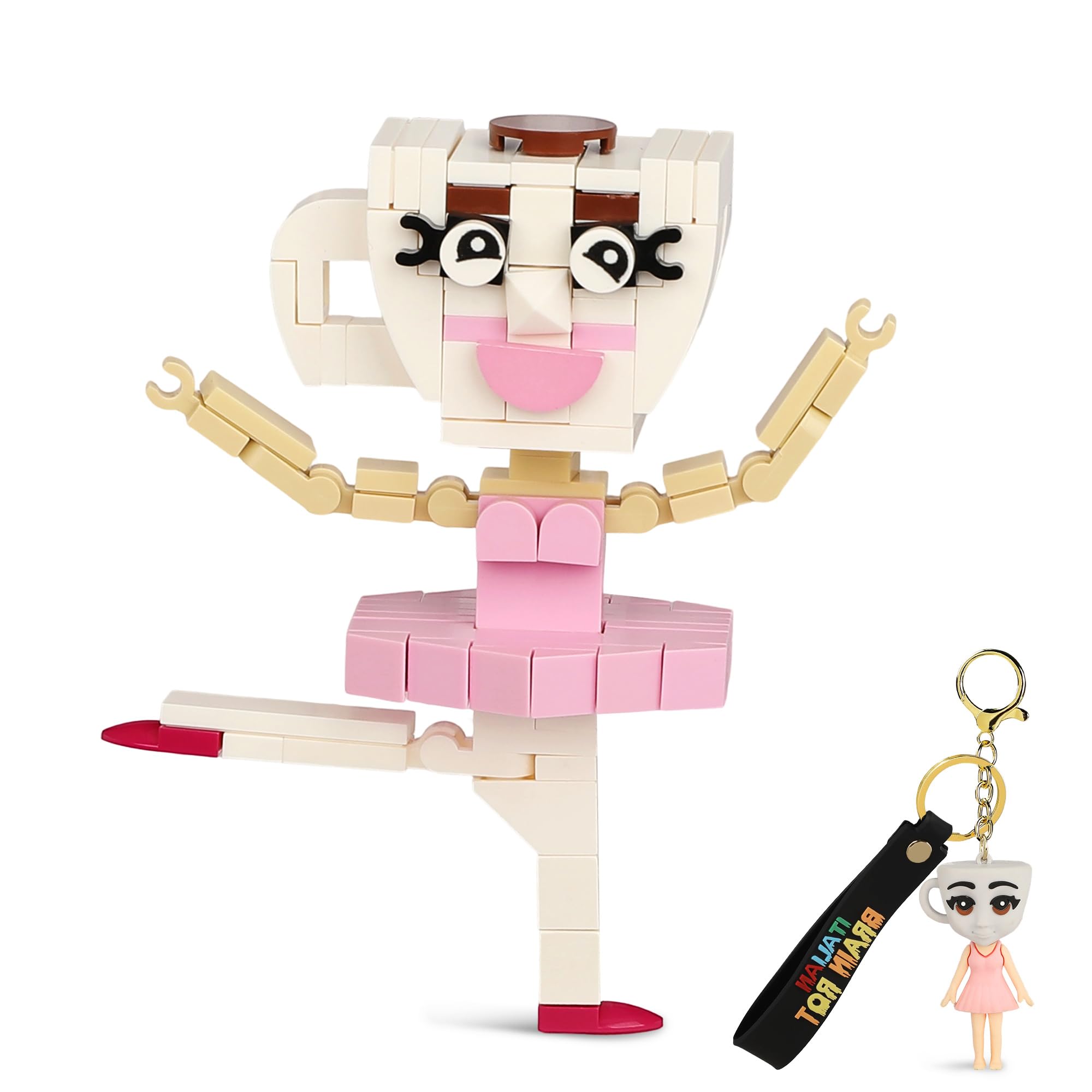 Italian Brainrot Building Blocks Figure with Keychain, Ballerina Cappuccina, 109 Pieces Creative Construction Toy, Weird Stuff Collectible Display Figure, Unique Gift for Kids & Adults