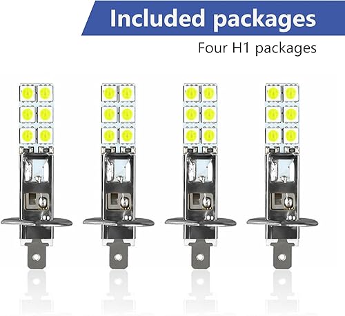 Miniatura 4 de Yonput 4 lámparas antiniebla LED H1 para automóvil, 2.4 pulgadas x 0.4 pulgadas, metal súper brillante 12SMD-5050 chip Plug and Play, bombillas LED