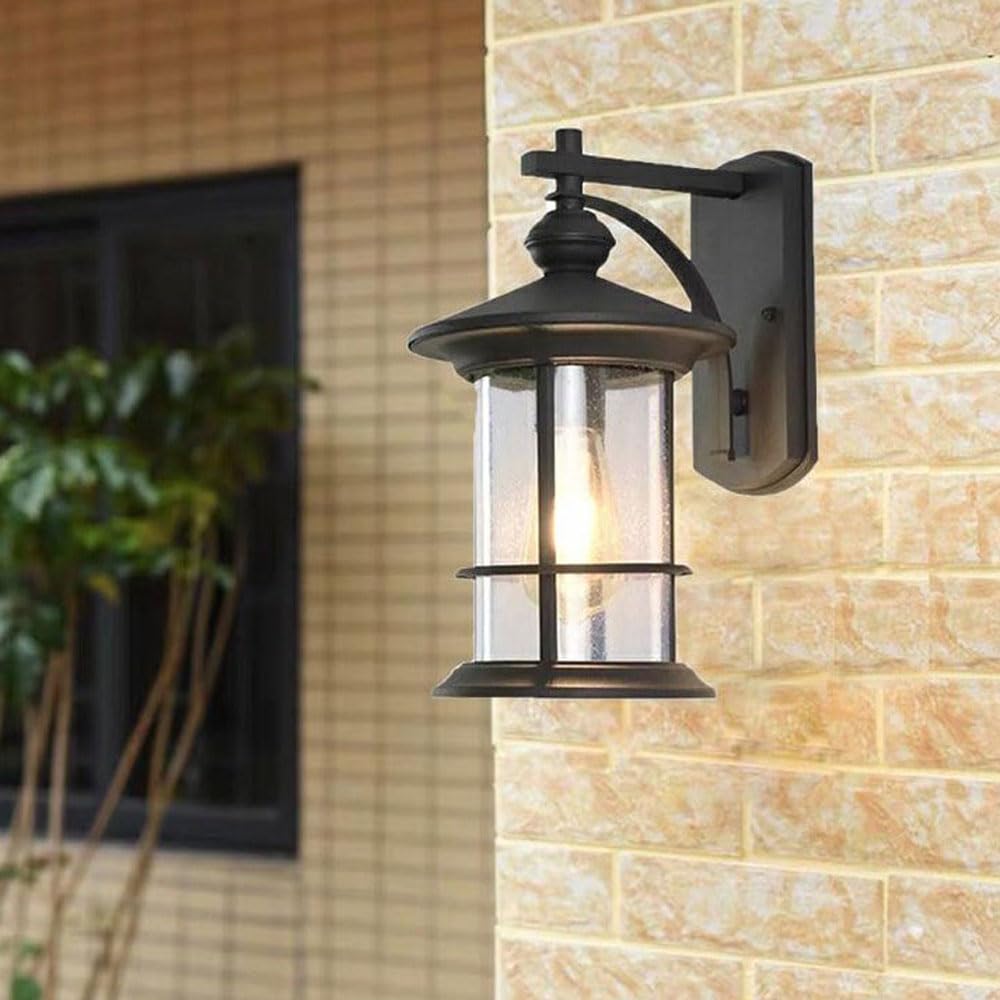 wasserdichte Wandlaterne mit Strukturiertem Glasschirm, Landhausstil, Außenwandleuchte, Außenwandleuchte aus ölgebronzefarbenem Aluminium