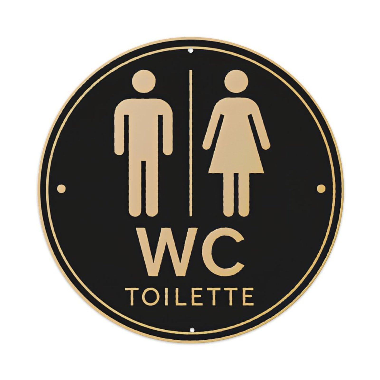 Black Gold Luxury French Men Women Toilet WC Round Sign Vintage Aluminium Metal Sign, Retro Wall Decor for Home, Bar, Garage & Farmhouse 20x20cm