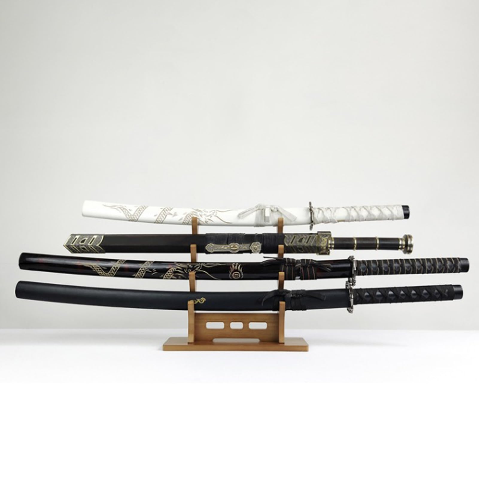 ROYUMI Katana Halterung Schwertständer aus Massivem Holz, Horizontaler Katana-Samurai-Schwertständer, Schwerer Wakizashi-Tanto-Lichtschwertständer für Zuhause Oder Büro (Size : 4-Tier 31cm (12 1/4"))