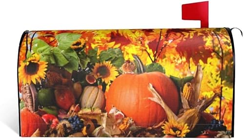 Cubierta magnética para buzón de cosecha de otoño, tamaño estándar de 18 x 21 pulgadas, diseño de otoño de Acción de Gracias, calabaza, hojas de