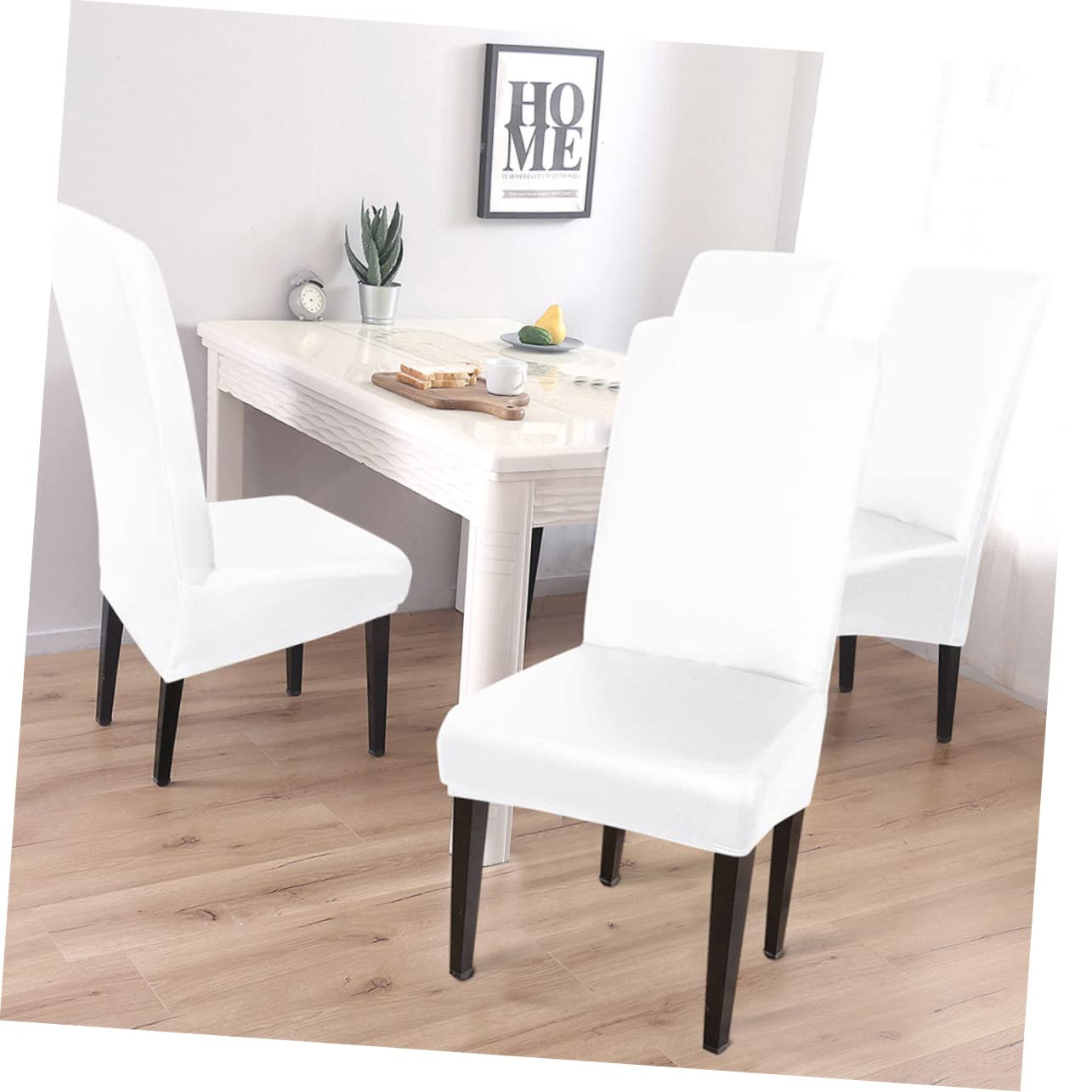 Cabilock Funda de Silla de PU Elástica, 4 Piezas en Color White