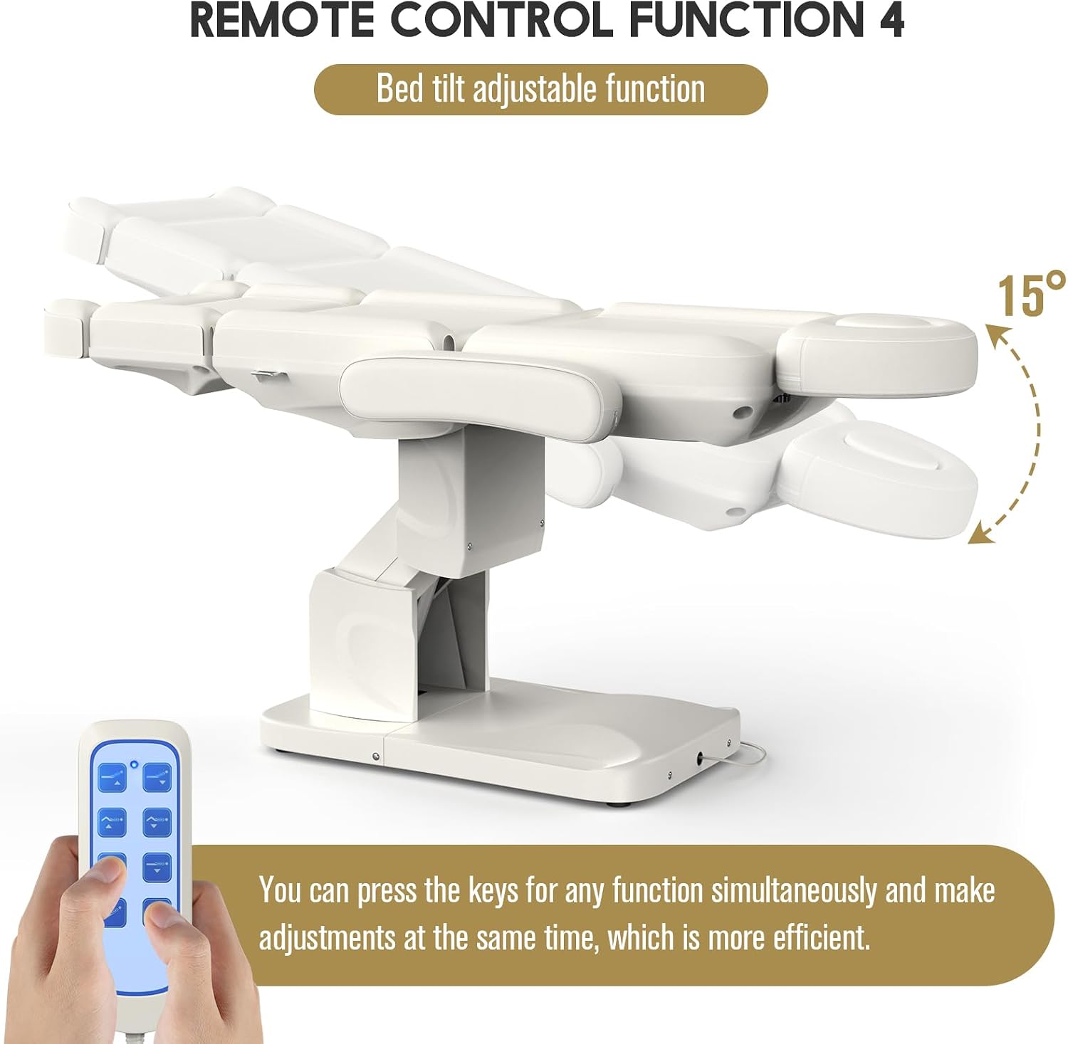 Dolonm 4 Motor Electric Chair/Bed, Aluminum Hydraulic System for Medical Treatment Exam, Facial, Spa, Eyelash, Tattoo, Podiatry Treatment Beauty Massage, Hand Remote Controlled Adjustable - White