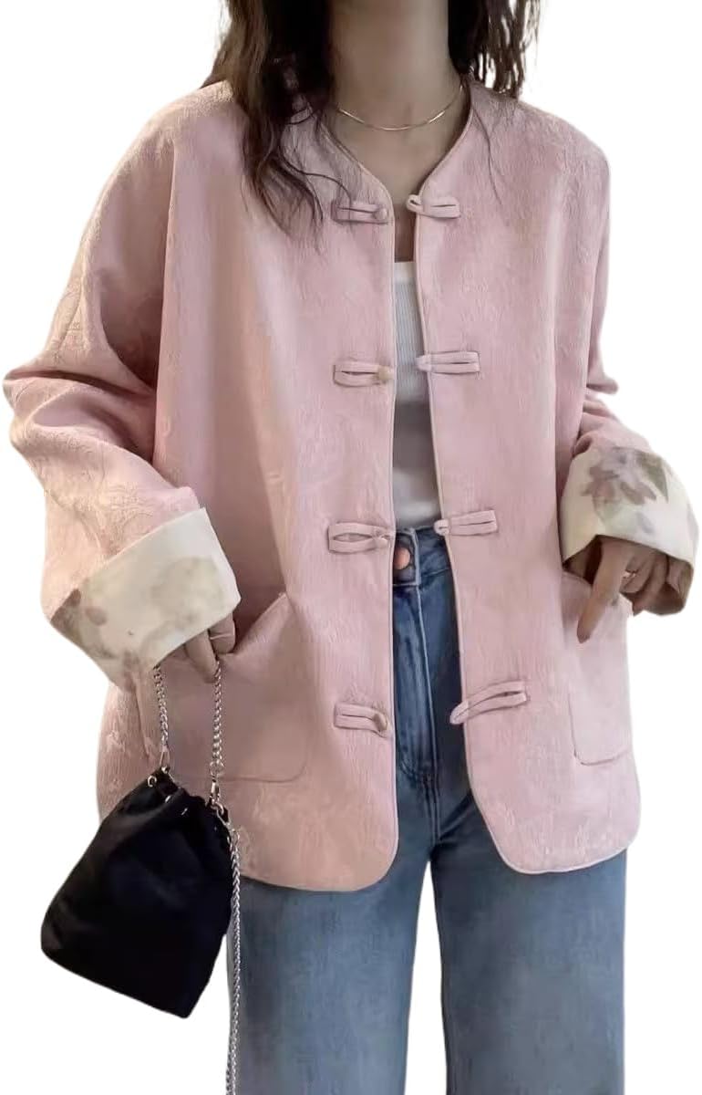 NCDUANSAN Chinese button up suit, retro embroidered style top, women's temperament spring and autumn standing collar jacket