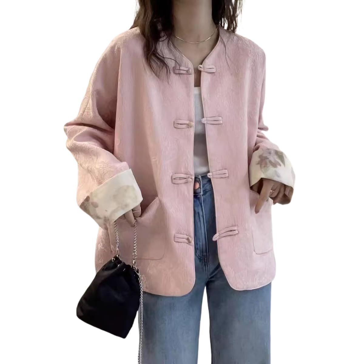 NCDUANSAN Chinese button up suit retro embroidered style top Womens temperament spring and autumn standing collar jacket