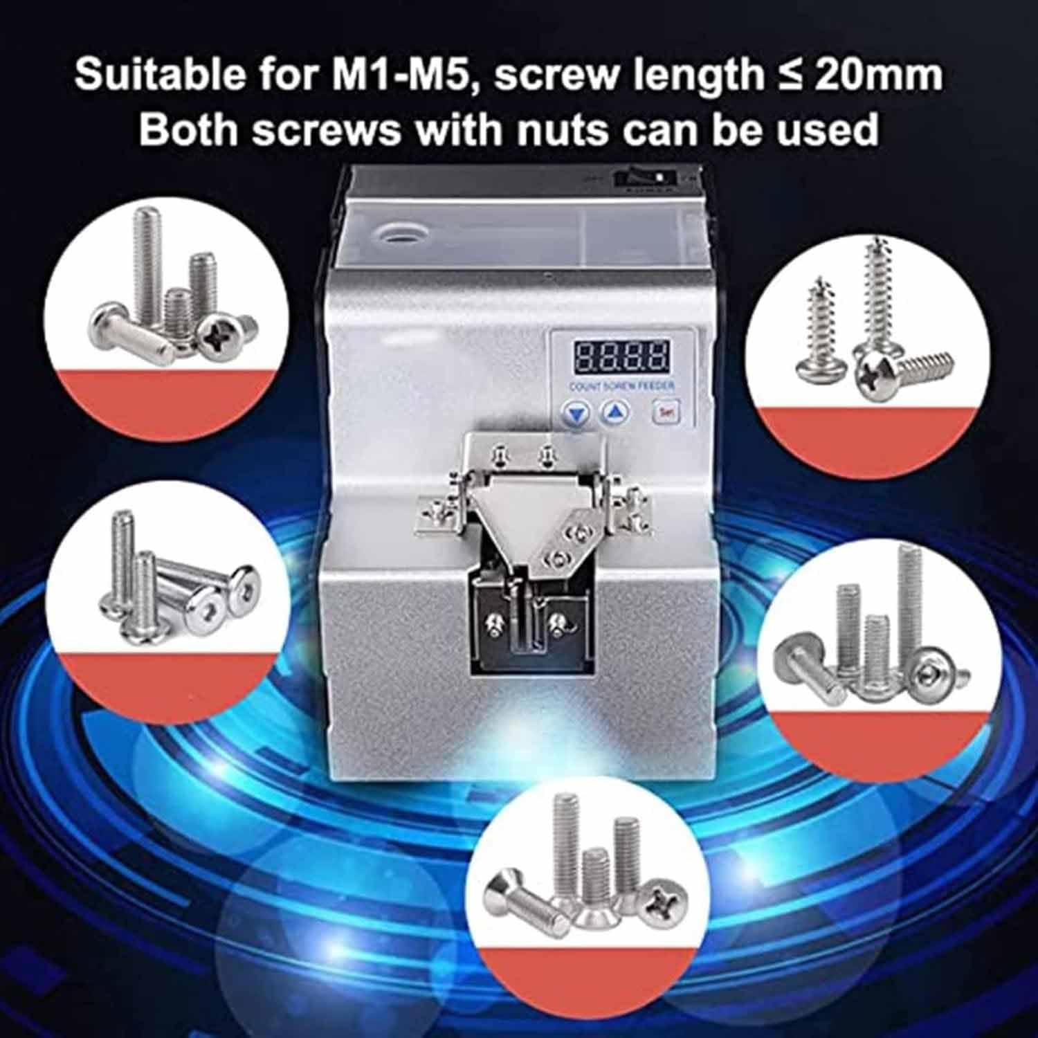 Máquina alimentadora automática de tornillos para producción industrial, capacidad de 500 cc, asas de tornillos M1.0 a M5.0 de hasta 20 mm de longitud