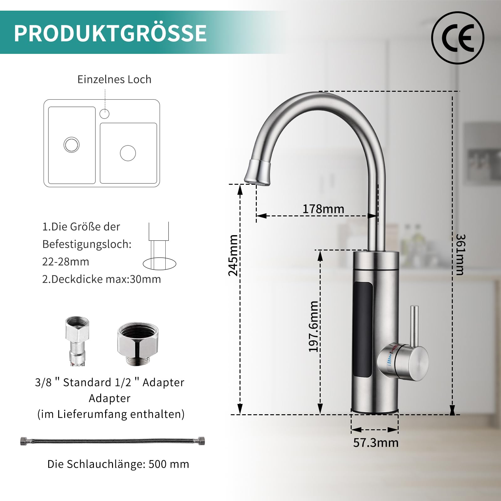 HOMELODY Elektrischer Wasserhahn mit Durchlauferhitzer 230V, Durchlauferhitzer Küche LED Elektrischer Küchenarmatur Edelstahl, 360° Swivel Warmwasserboiler Küchenarmatur Camping Wasserhahn