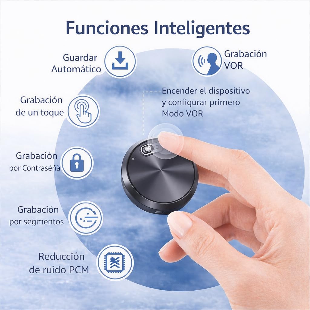 CleverTalk Q37 Grabadora de Voz con IA | Activada por Voz | App Móvil, Mac, Windows y Web | Cloud Europea GDPR | 64GB | Audio HD 1536kbps | USB-C