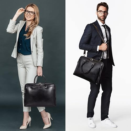 Miniatura 10 de Blofinche Bolso bandolera para laptop, maletín de cuero genuino de 15.6 pulgadas