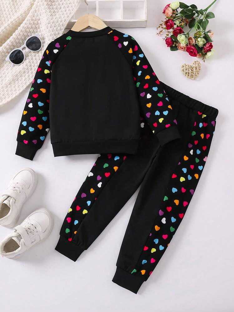 Image of Tagas Girl's 2 Piece Outfits Heart Print Long Sleeve Crewneck |||| Two-Piece Set FOR GIRLS ||girls dress||(GTP-75)