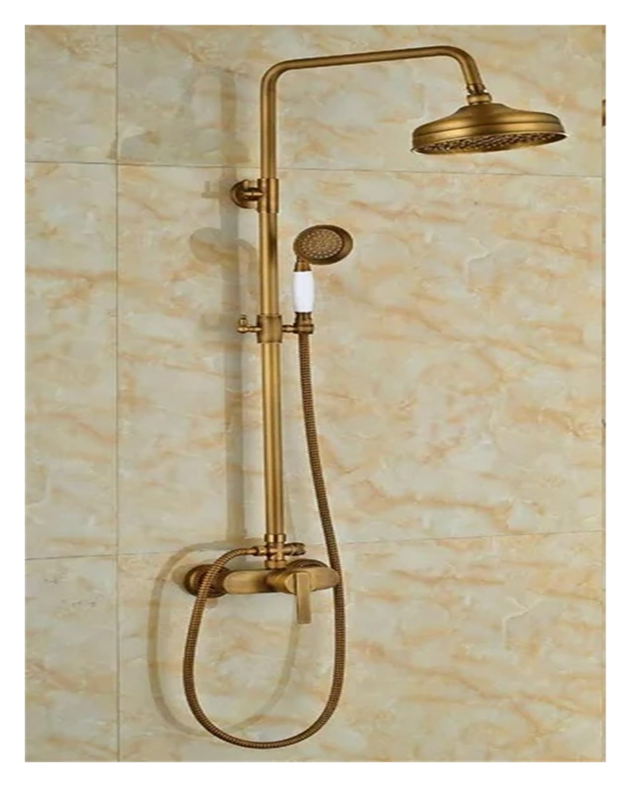 NGDFGR Bathroom Antique Brass Rainfall Shower Faucets Set 8'' Dual Handle Mixer Tap Shower Shelf Swivel Tub Spout Bath Shower Commodity,Shower,Type C