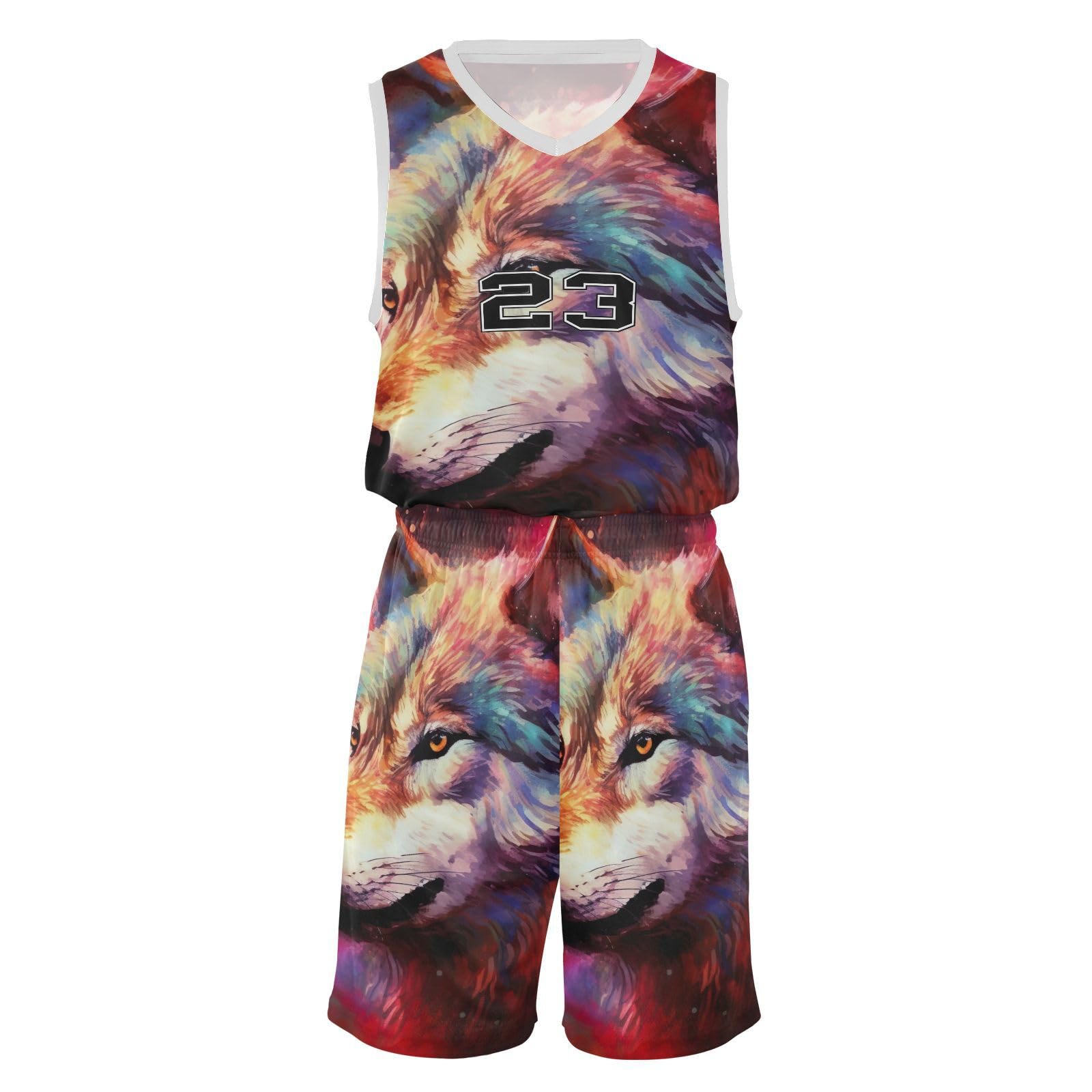 FLildon Galaxy Wolf Boys Basketball Jersey Set Tank Top Shorts Tracksuit Sport Training Suit for Kids, XXL