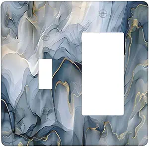 Decorative Outlet Covers Abstract Ink Blue Marble Glod Line Texture 2 Gang Outlet Cover Wall Plate Single Toggle Rocker Light Switch Cover Plate Switch Plate Covers for Home Decor