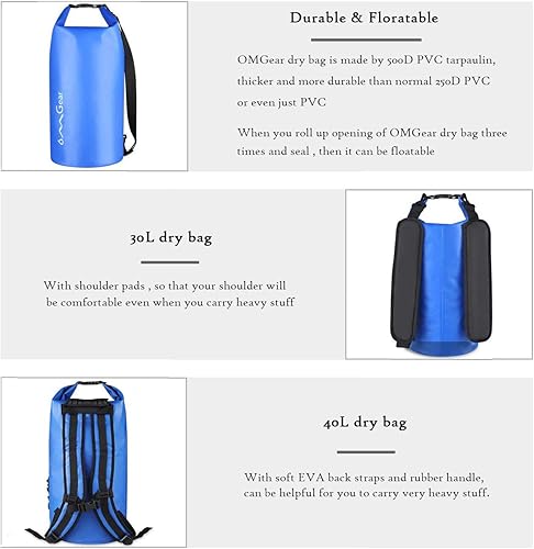 Vista 4 de OMGear - Bolsa seca impermeable y bolsa para teléfono, bolsa flotante de 40L30L20L10L5L para kayak, navegación, actividades al aire libre