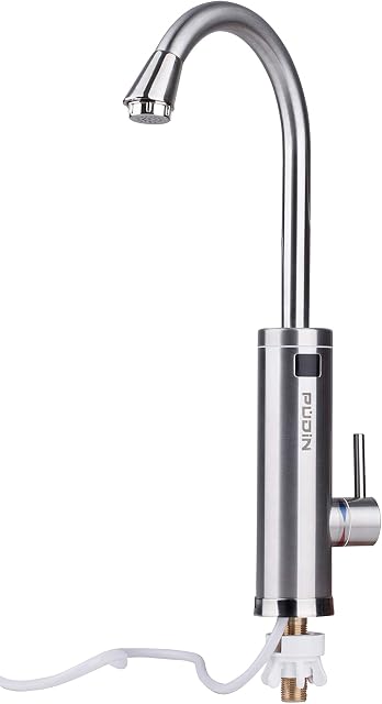 Pudin,220V Electric Instant Heater Tap,Supply Hot and Cold Water,Stainless Hot Water Kitchen Tap with LED Digital Display for Home Facilities(British Plug)(Silver)