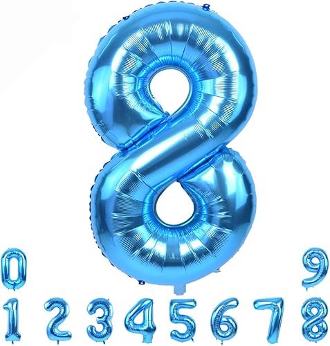 Miniatura 11 de TONIFUL Globo azul de 40 pulgadas con números grandes del 0 al 9, decoración de fiesta de cumpleaños, globo de aluminio Mylar número 1 digital 1