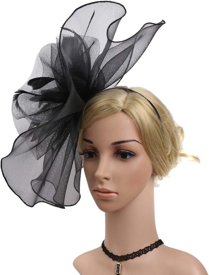haozaikeji Women Veil Fascinators Wedding Tea Party Headpiece Organza Fascinators Hat Flower Feather Hair Clip with Headband - Image 7