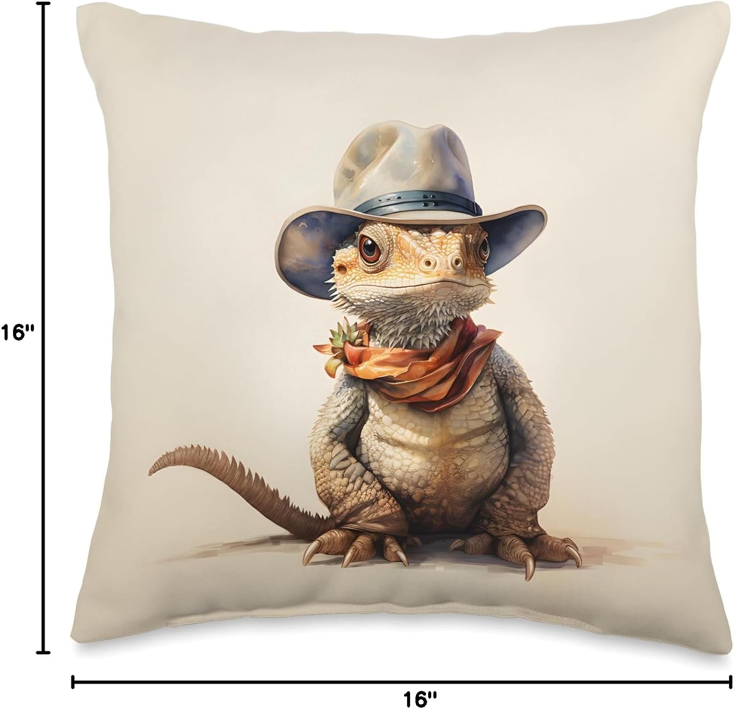 Cute Bearded Dragon Beardie Wearing a Cowboy Hat Throw Pillow