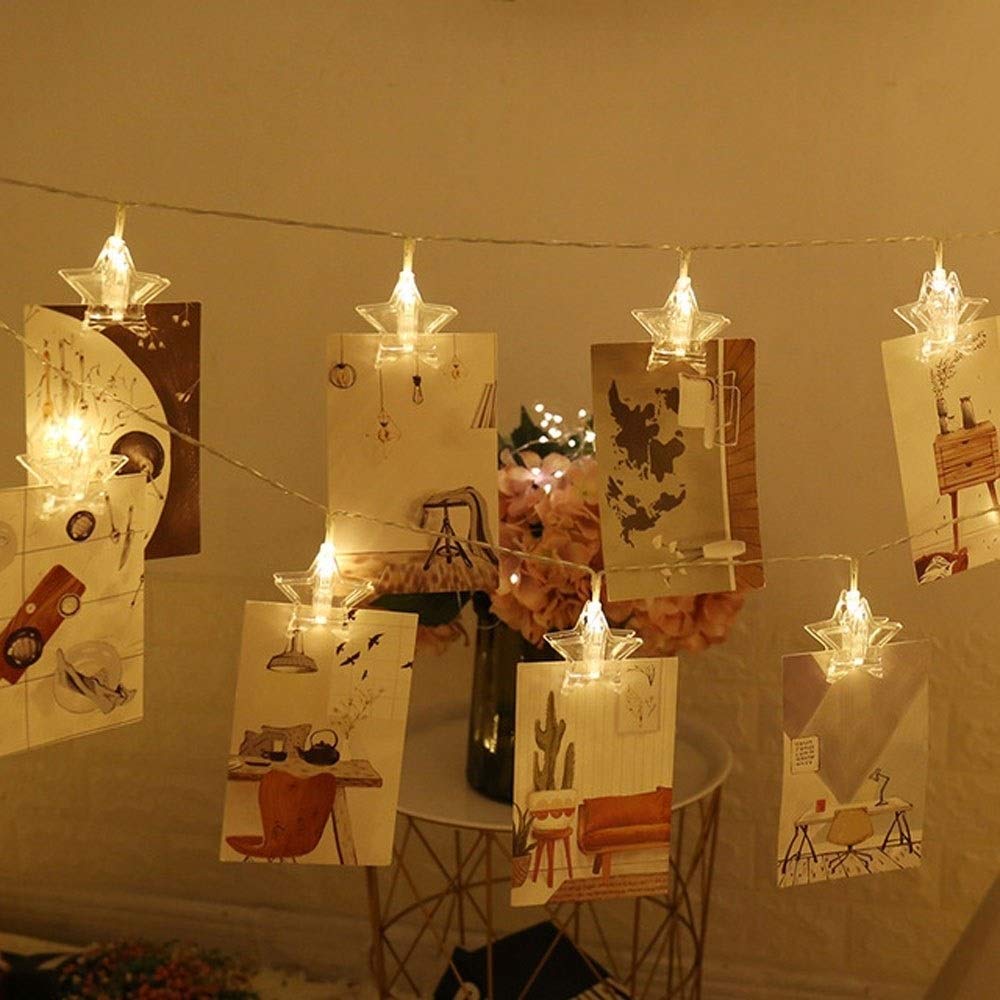 Guirlande Lumineuse LED extérieur et intérieur, Clip Photo, étoile à Cinq Branches, boîte à Piles, veilleuse, éclairage d'extérieur, décorations de Vacances, lumières suspendues, Patio, Convient Noël