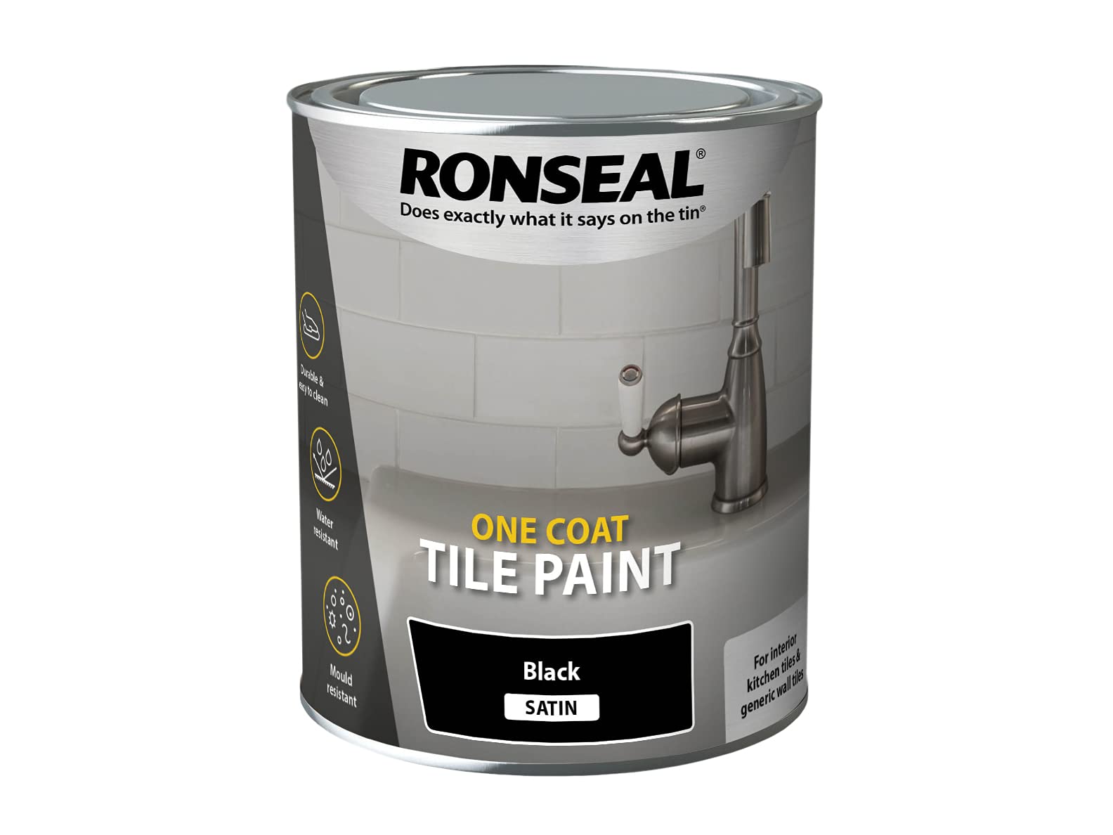 Ronseal One Coat Black Satin Tile Paint 750Ml