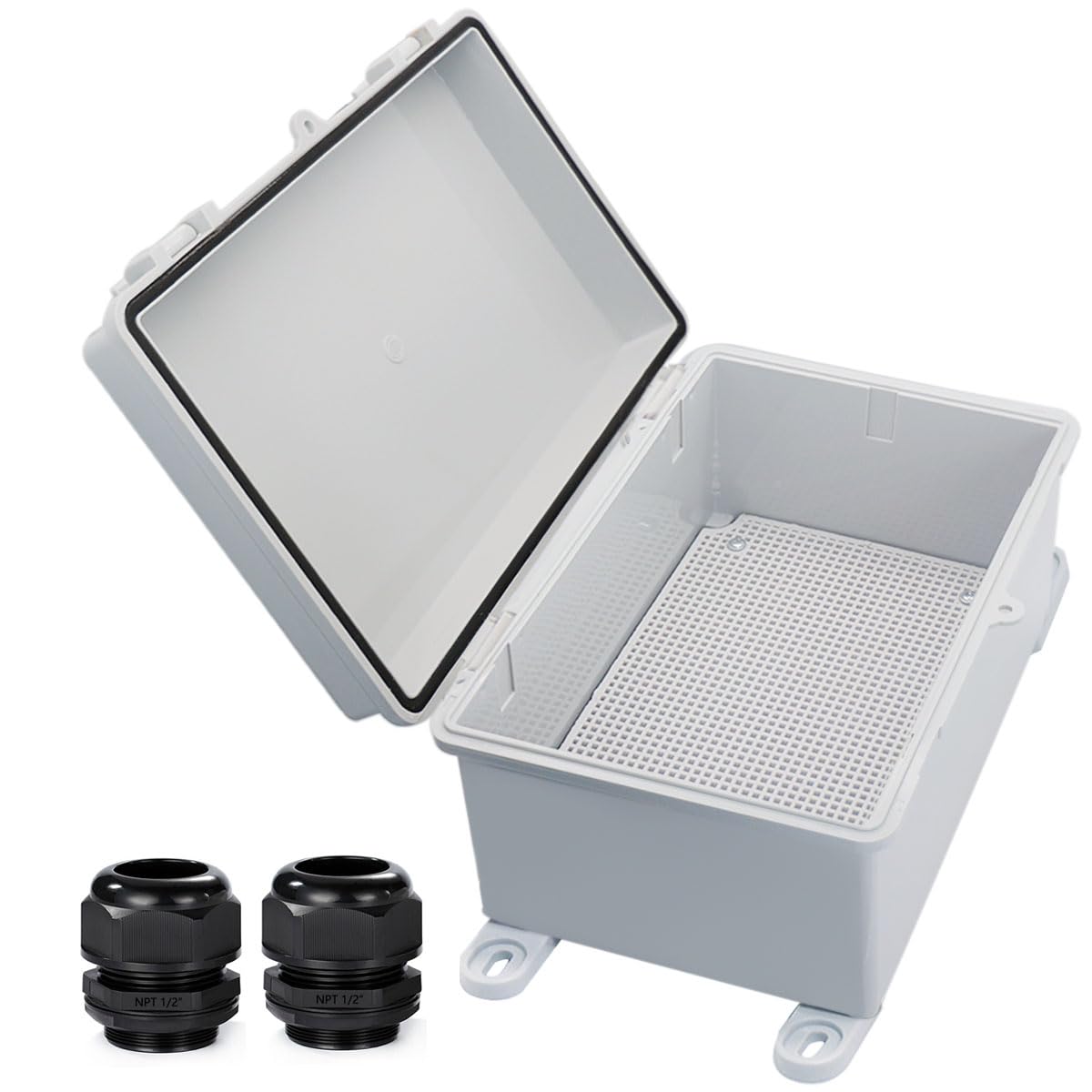YETLEBOX Waterproof Outdoor Electrical Box Junction Box Weatherproof IP67 ABS Plastic Enclosure Switch Router Project Box with Mounting Plate with Wall Bracket 2 Cable Glands Grey 11.4"x7.5"x5.5" โ image 1