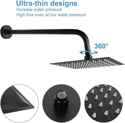 Miniatura 3 de NearMoon Cabezal de ducha de lluvia cuadrado con brazo de extensión, ducha grande de acero inoxidable, cobertura de cuerpo completo (8 pulgadas,