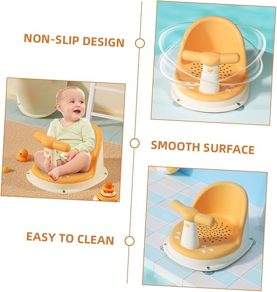 Baby Bath Chair 6 Months + Non Slip Bathtub Seat for Toddlers with Anti-Tip Compact Design Durable Material Bath Aids