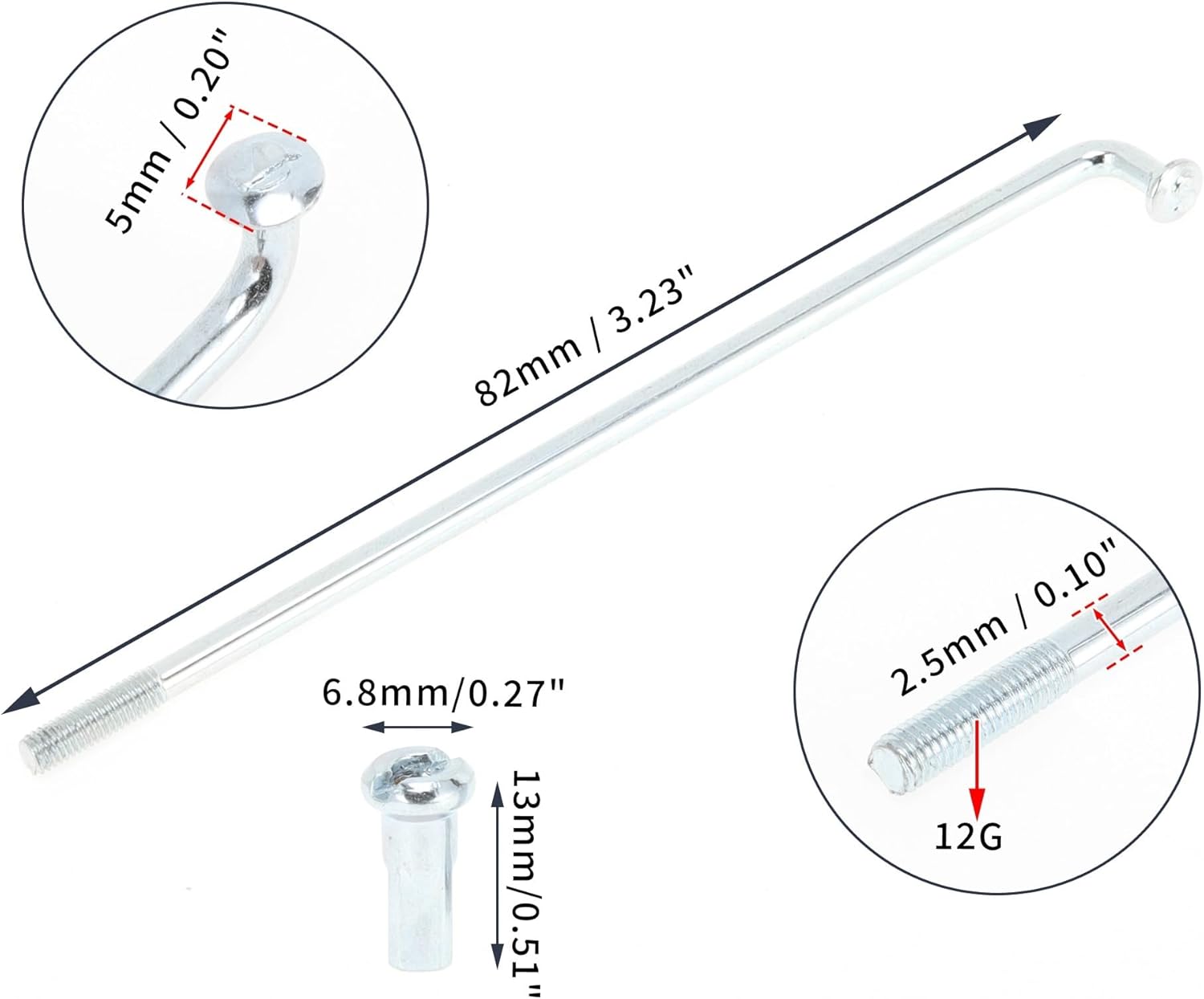 Spoke Nipples 36pcs 12G J Bend Bicycle Steel Spokes Cycle Spokes with Nipples