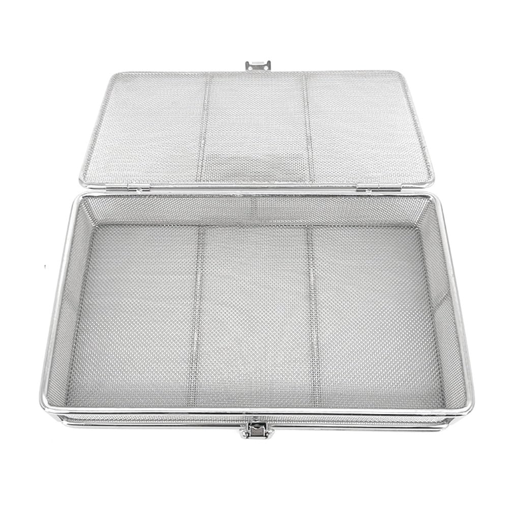 Bandeja para Instrumentos, cestas Perforadas de Malla, Bandeja de esterilización, Cesta de desinfección de Equipos médicos con Tapa de Acero Inoxidable(20 * 15 * 5cm)