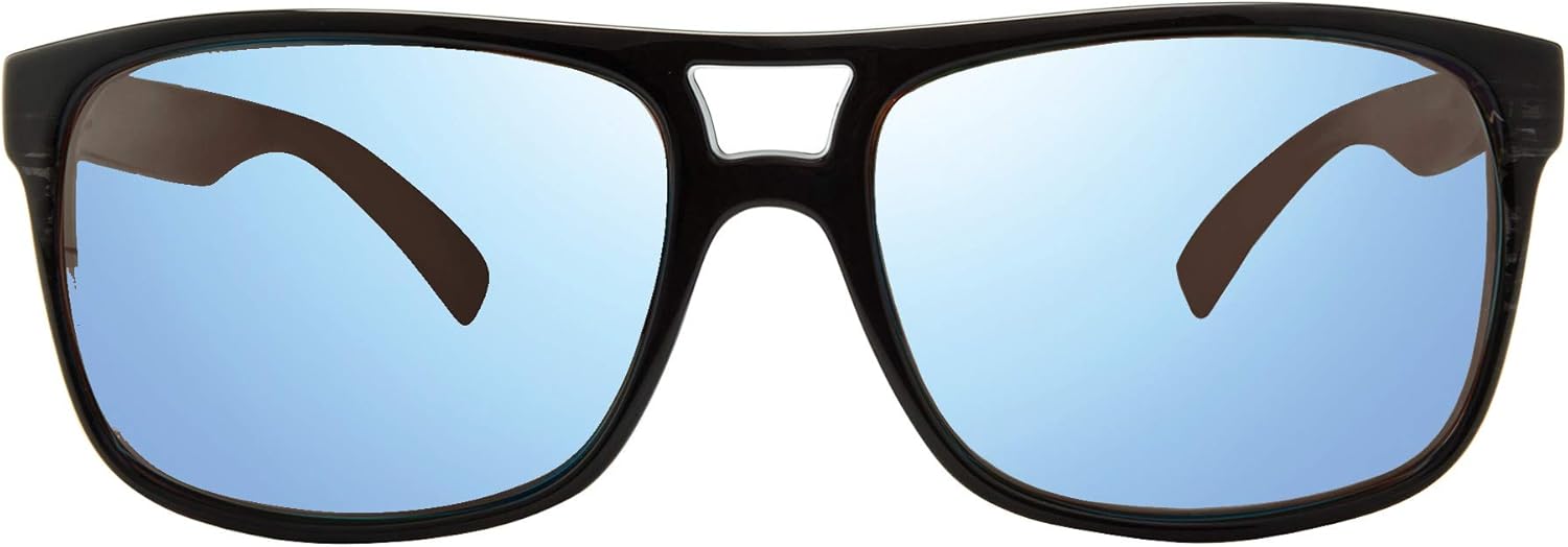 Revo Holsby: Polarized Lens Filters Uv, Lifestyle Large Square Frame Wayfarer Sunglasses Black Woodgrain Frame With Blue Water Lens 58 Millimeters