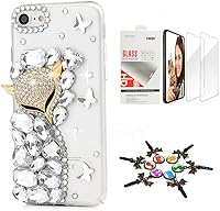 Vista 16 de STENES Bling Funda compatible con iPhone 5C, elegante, hecha a mano en 3D [serie brillante], diseño de hipocampo coral con protector de pantalla